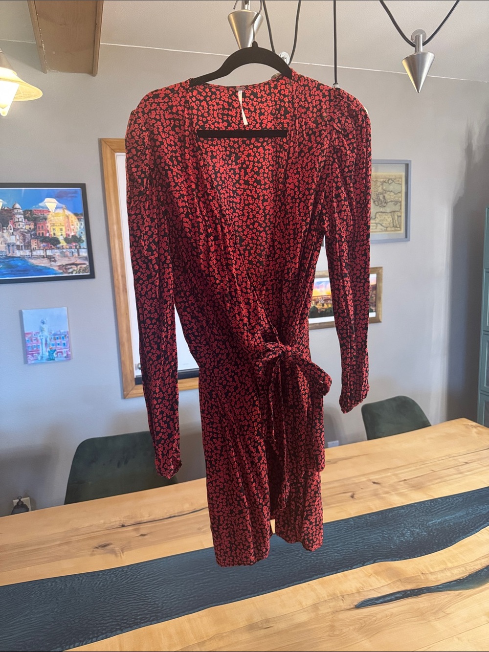 Free People Red and Black Floral Wrap Dress